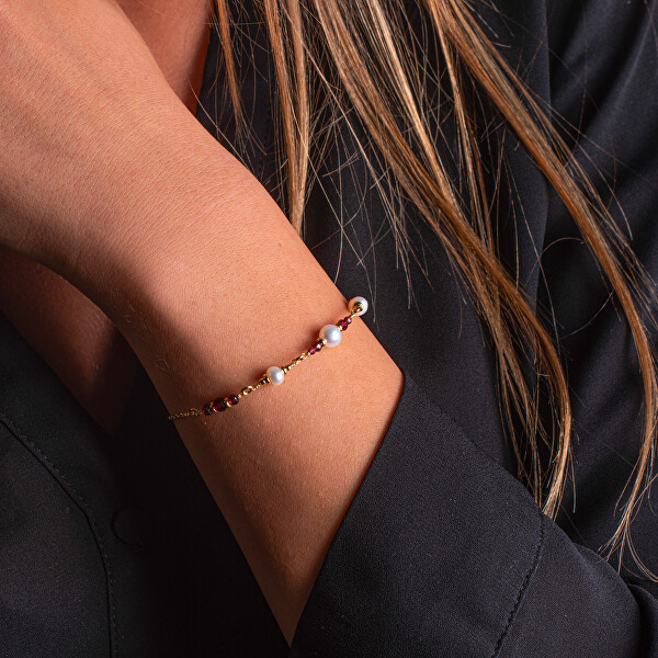 Úchvatný pozlacený náramek s pravými perlami a granáty AL5182.01.029