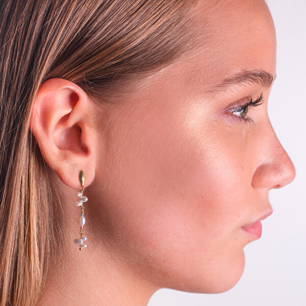 Visací pozlacené náušnice s perlami a turmalínem AL4660.01.000