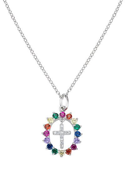 Hravý stříbrný náhrdelník se zirkony Cross CLGHCRBMZ (řetízek, přívěsek)