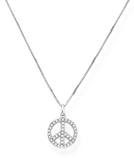 Hravý strieborný náhrdelník so zirkónmi Peace 70`s CLPPEB (retiazka, prívesok)