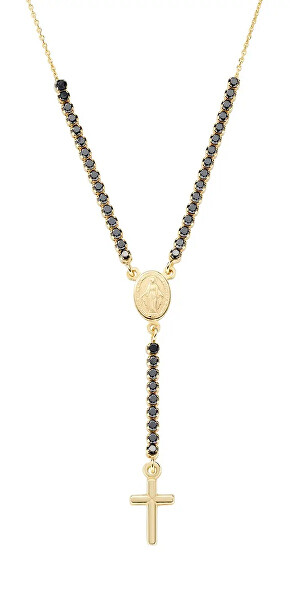 Jedinečný pozlacený náhrdelník s černými zirkony Rosary CLCRMIGNZ4