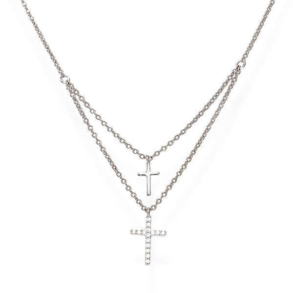 Jemný stříbrný náhrdelník s křížky CL2CROSSBBZ