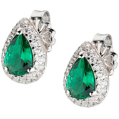 Gyönyörű ezüst fülbevaló zöld cirkónium kövekkel Diamonds EGOBVBZ