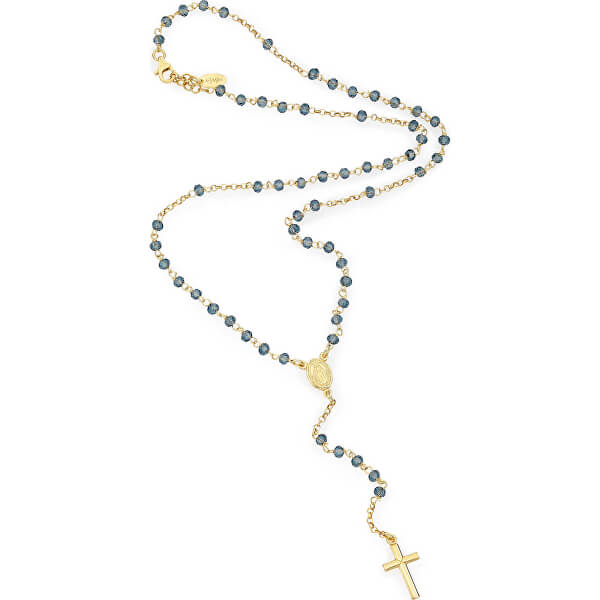 Originální pozlacený růženec s modrými krystaly Rosary CROGBL4