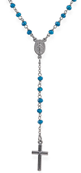Originální stříbrný náhrdelník s modrými krystaly Rosary CRONBL4
