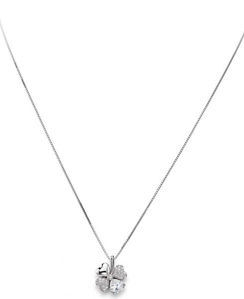 Originálny strieborný náhrdelník so zirkónmi Love CLPQUBB (retiazka, prívesok)