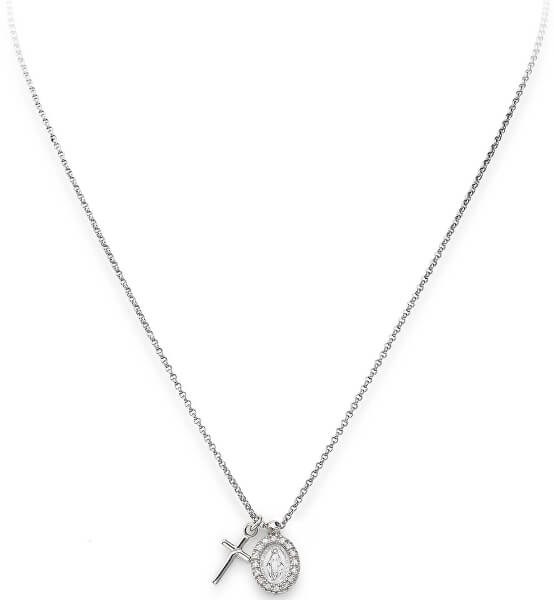 Originálne strieborný náhrdelník so zirkónmi Pray, Love CLCMZB (retiazka, 2x prívesok)