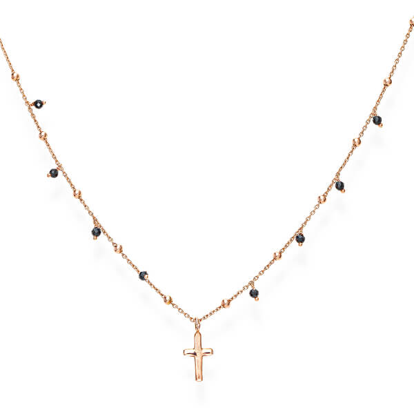 Růžově pozlacený náhrdelník s křížem a zirkony Candy Charm CLCRRN3