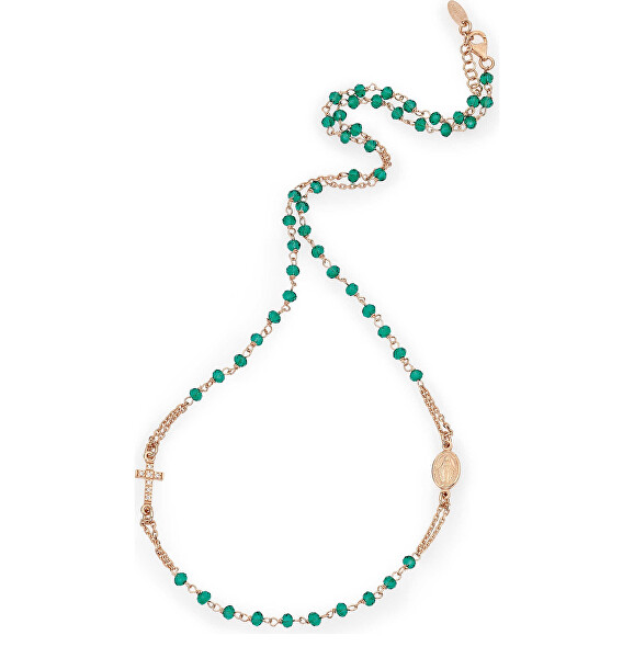 Ružovo pozlátený náhrdelník so zelenými kryštály Rosary CRORVZ3