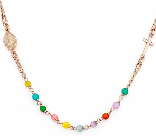 Růžově pozlacený stříbrný náhrdelník s acháty Rosary CRORM3P