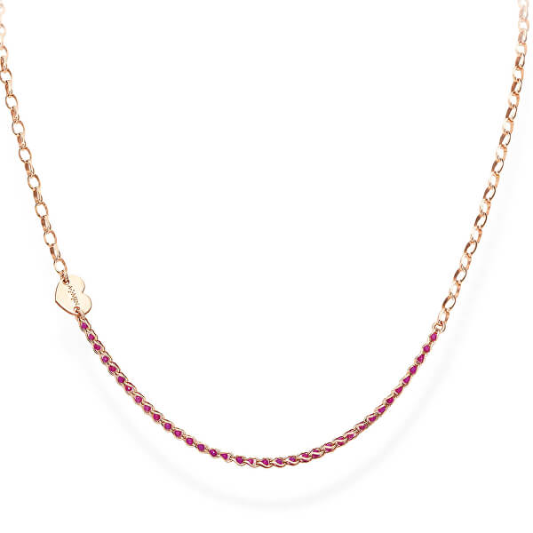 Ružovo pozlátený strieborný náhrdelník s kryštálmi a srdiečkom Love CLCRICURR