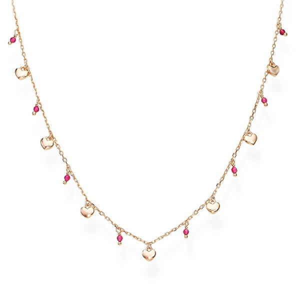 Rózsaszín aranyozott ezüst nyaklánc kristállyal és szívvel Candy Charm CLMICURRO