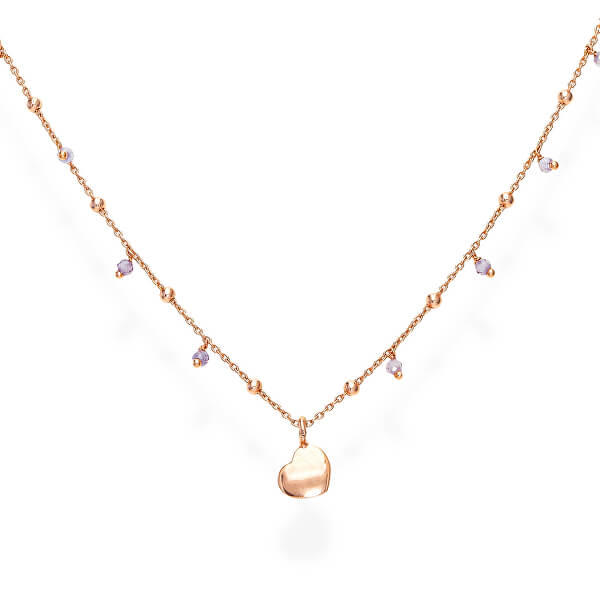 Růžově pozlacený stříbrný náhrdelník s krystaly a srdcem Candy Charm CLCURL3