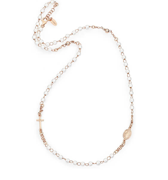 Růžově pozlacený stříbrný náhrdelník s perlami Rosary CRORB3