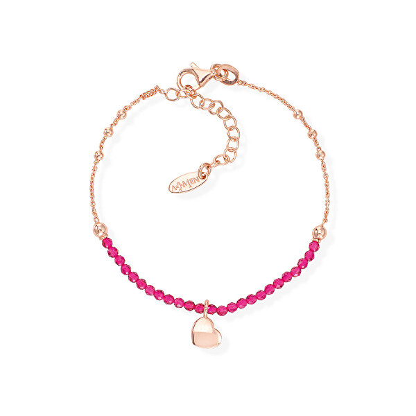 Rózsaszín aranyozott ezüst karkötő kristályokkal és szívvelLove BRCOCURR3