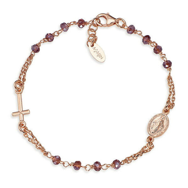 Rózsaszín aranyozott ezüst karkötő kristályokkal Rosary BRORVI3