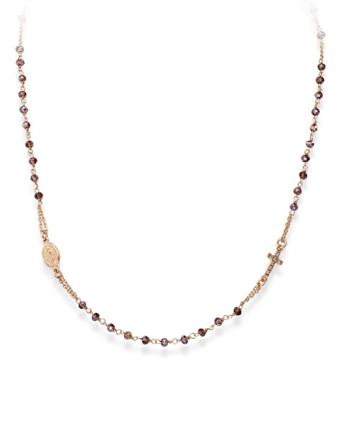 Ružovo pozlátený náhrdelník s fialovými kryštálmi Rosary CRORVIZ3