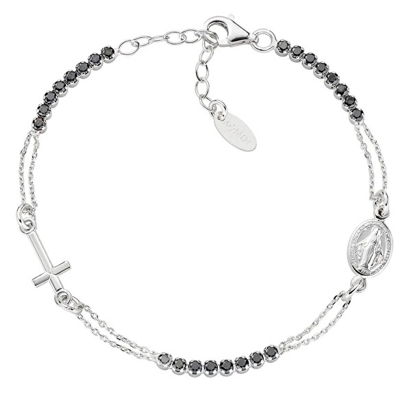 Slušivý stříbrný náramek s černými zirkony Rosary BRCRMIBNZ3