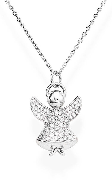 Csillogó ezüst nyaklánc cirkónium kövekkel Angels A3BB (lánc, medál)