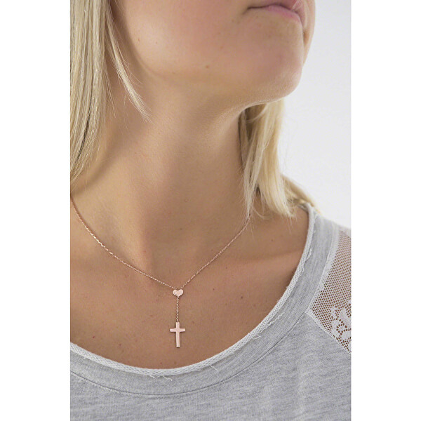 Elegantní bronzový náhrdelník Křížek Pray, Love CLCHR