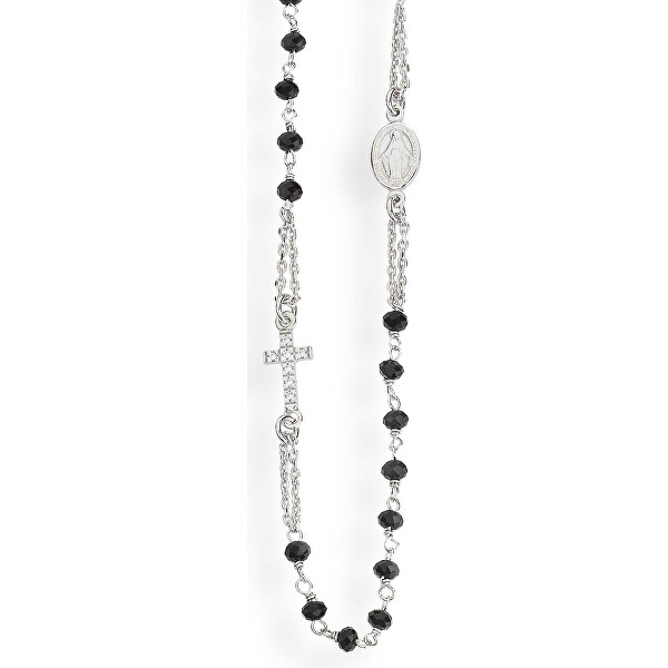 Nadčasový strieborný náhrdelník s čiernymi kryštálmi Rosary CROBNZ3