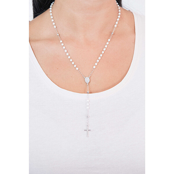 Nežný strieborný náhrdelník s perlami Rosary CROBBZ-M4