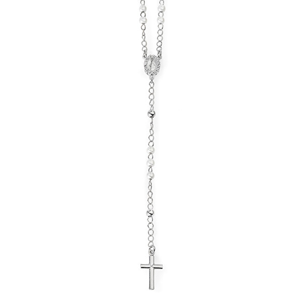 Něžný stříbrný náhrdelník s perlami Rosary CROBBZ-M4