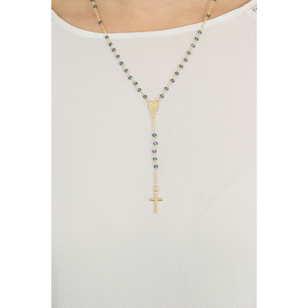 Originálne pozlátený ruženec s modrými kryštálmi Rosary CROGBL4