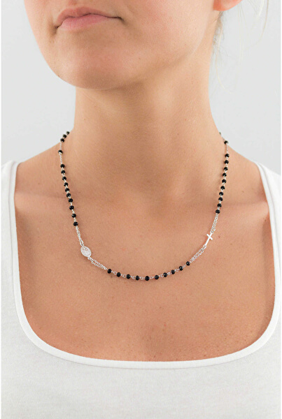 Originálne strieborný náhrdelník s Onyx Rosary CROBN3