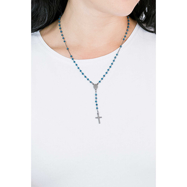 Colier original din argint cu cristale albastre Rosary CRONBL4
