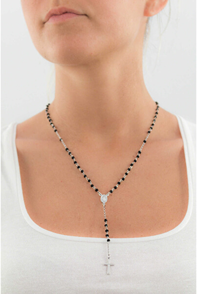 Originální stříbrný náhrdelník s onyxy Rosary CROBN4