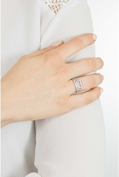 Originální stříbrný prsten se zirkony Crowns AC2