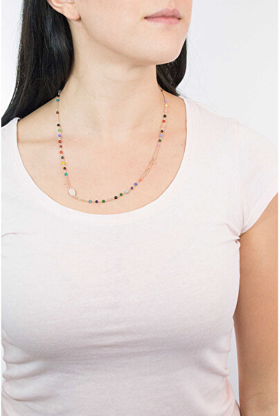 Ružovo pozlátený strieborný náhrdelník s acháty Rosary CRORM3P