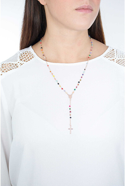 Růžově pozlacený stříbrný náhrdelník s acháty Rosary CRORM4P
