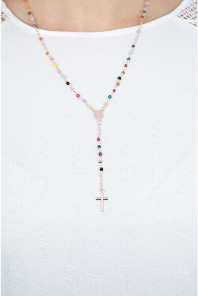 Růžově pozlacený stříbrný náhrdelník s acháty Rosary CRORM4P