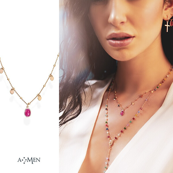 Ružovo pozlátený strieborný náhrdelník s acháty Rosary CRORM4P
