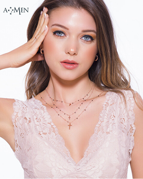 Růžově pozlacený stříbrný náhrdelník s krystaly a srdcem Candy Charm CLCURL3