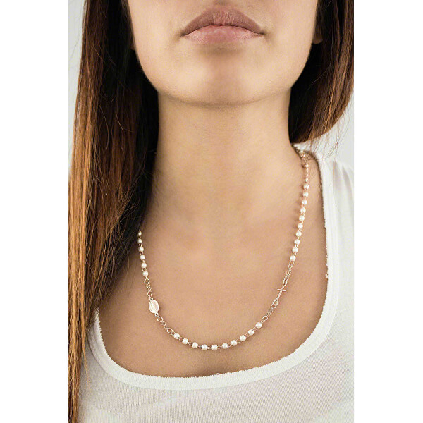 Růžově pozlacený stříbrný náhrdelník s perlami Rosary CRORB3