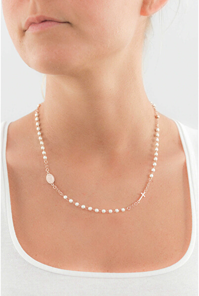 Růžově pozlacený stříbrný náhrdelník s perlami Rosary CRORBZ-M3