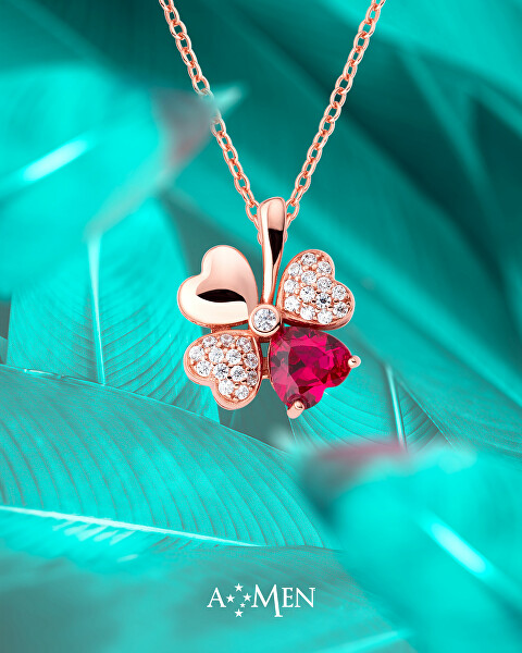 Růžově pozlacený stříbrný náhrdelník se zirkony Love CLPQURR (řetízek, přívěsek)