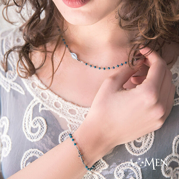 Růžově pozlacený stříbrný náramek s krystaly a zirkony Rosary BRORNZ3