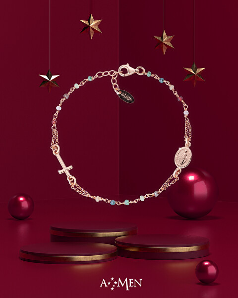 Růžově pozlacený stříbrný náramek s krystaly Rosary BRORN3