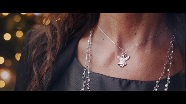 Trblietavý strieborný náhrdelník so zirkónmi Angels A3BB (retiazka, prívesok)
