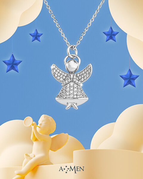 Trblietavý strieborný náhrdelník so zirkónmi Angels A3BB (retiazka, prívesok)