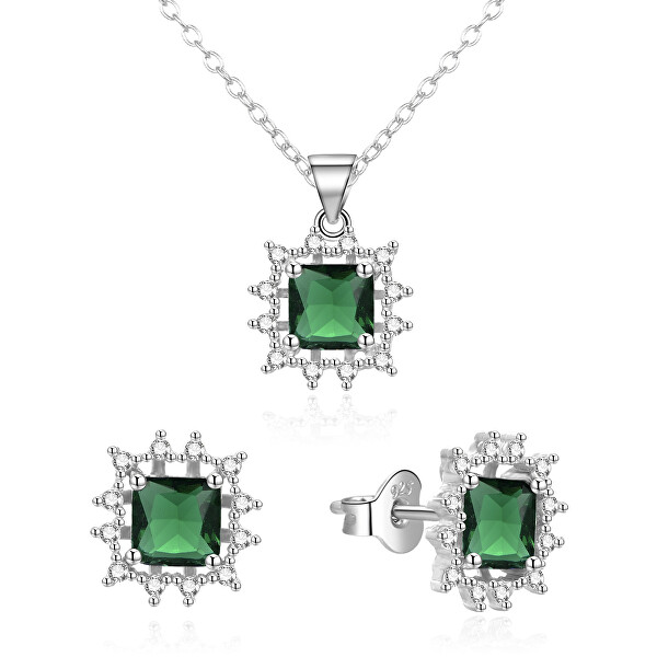 Splendido set di gioielli in argento con zirconi AGSET363R-GR (collana, ciondolo, orecchini)