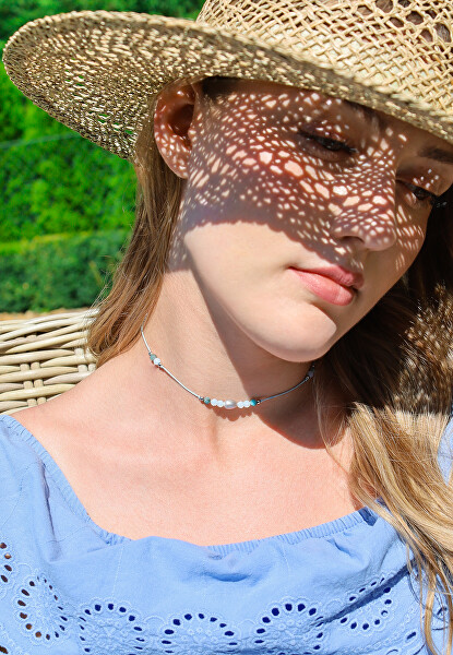 Collana in cordino con apatite, opalite e perla di fiume HE08K3S-LB