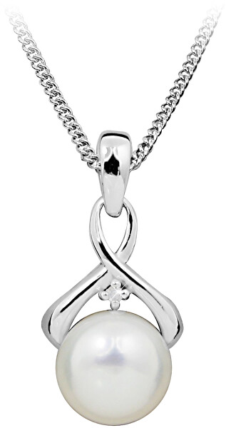 Strieborný náhrdelník s diamantom a perlou DAGS804 / 50 (retiazka, prívesok)