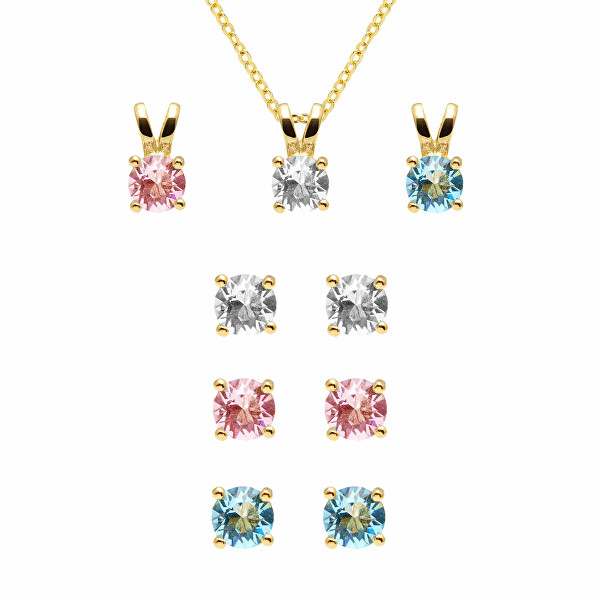 Nádherný set šperků s barevnými Preciosa krystaly 90115YGAIR (řetízek, 3 páry náušnic, 3 přívěsky)