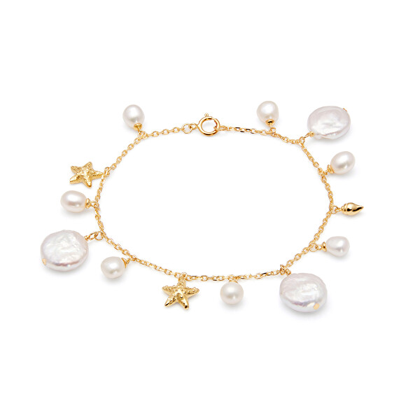 Brățară placată cu aur cu perle și pandantive Kyoto Pearl TKKP396