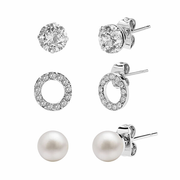 Sada peckových náušnic s krystaly a perlou Preciosa AUPC002 (3 páry náušnic)